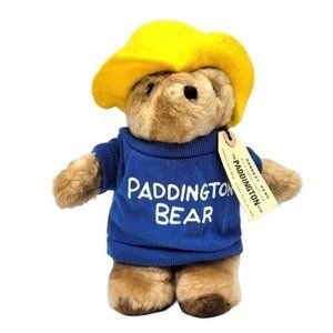 VTG Eden Paddington Bear Plush Brown 9.5" Yellow Hat Blue Sweatshirt Tag Attach